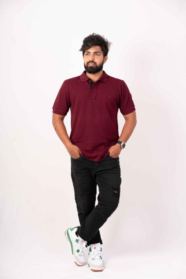 SOUTHERNHUB Polo Self Design T-Shirt - Brown - Image 2